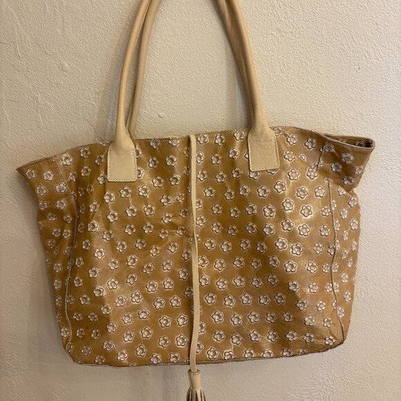 Cavalcanti Leather Tan Embossed Flower Shoulder/Handbag Made in Italy - Picture 1 of 12